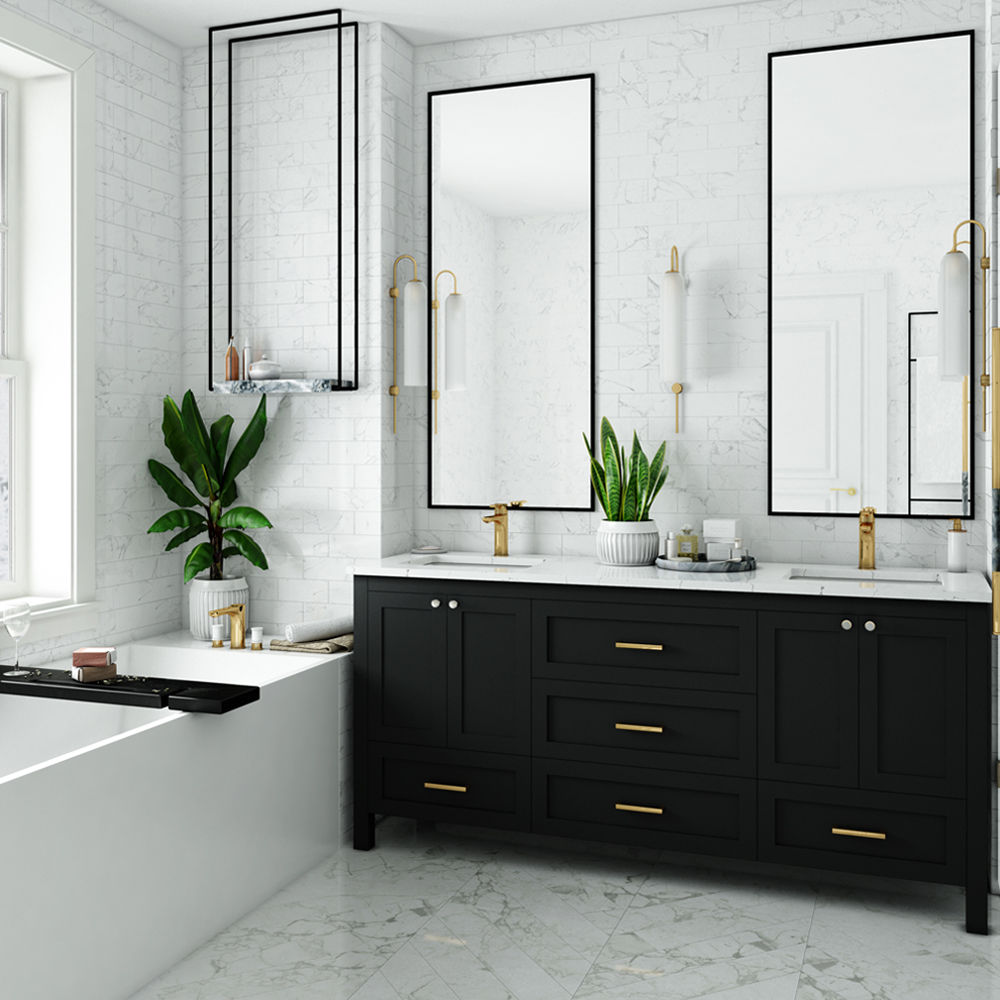 Black Shaker Bath Vanity with Brass Faucets - Transitional - Bathroom